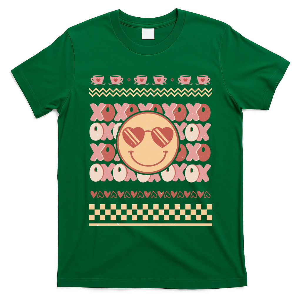Retro Valentine Funny XOXO Smile Face Ugly Sweater Gift For Valentine Day T-Shirt