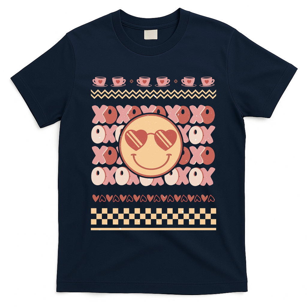 Retro Valentine Funny XOXO Smile Face Ugly Sweater Gift For Valentine Day T-Shirt