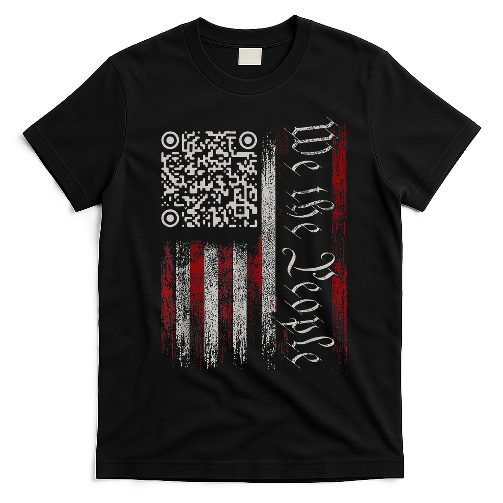 Retro Vintage Qr American Flag Funny Trump Dance Code T-Shirt - Black