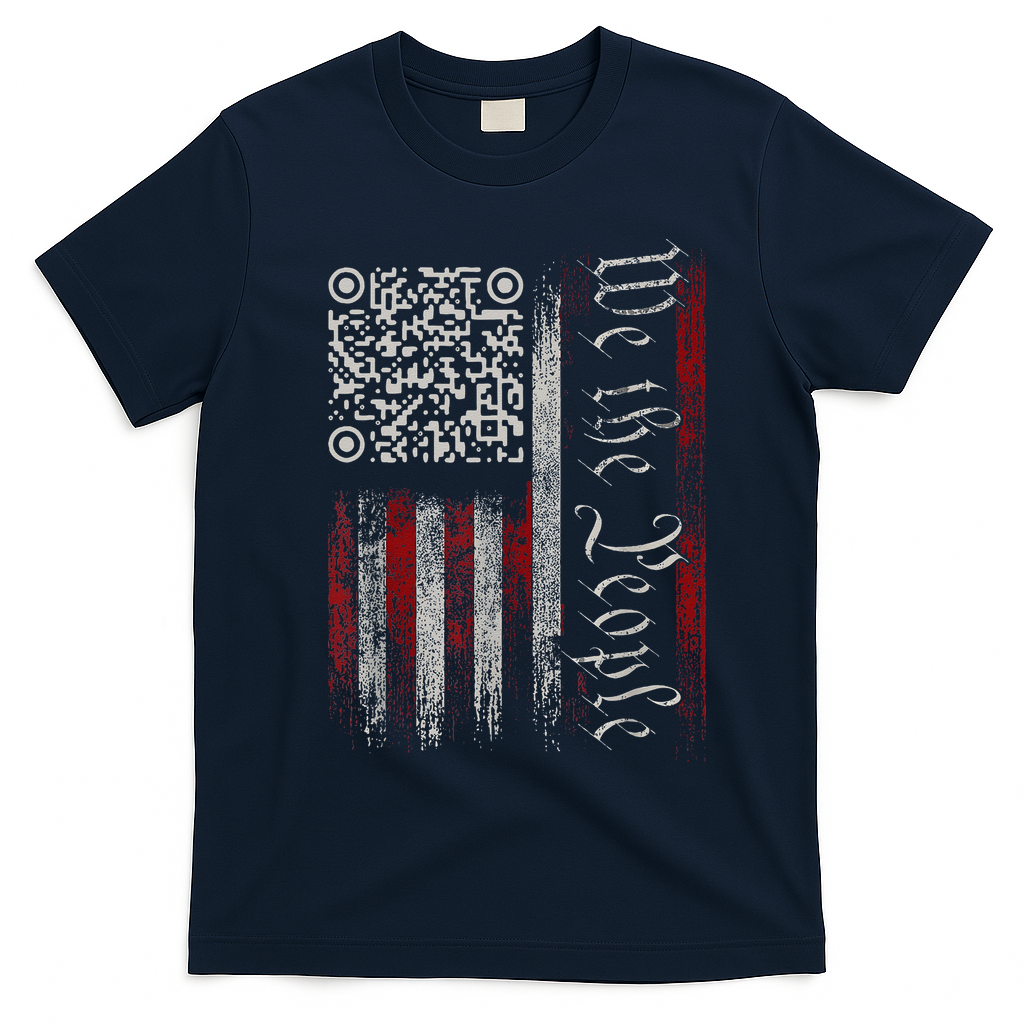 Retro Vintage Qr American Flag Funny Trump Dance Code T-Shirt - Navy Blue