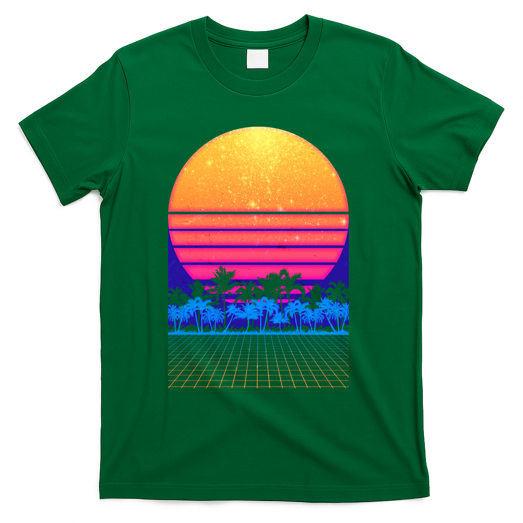 Retro Vaporwave Tropical Sunset Vibes T-Shirt - Green