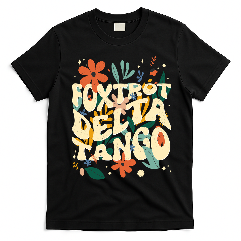 Retro VintageFlowers Vintage Foxtrot Delta Tango T-Shirt - Black