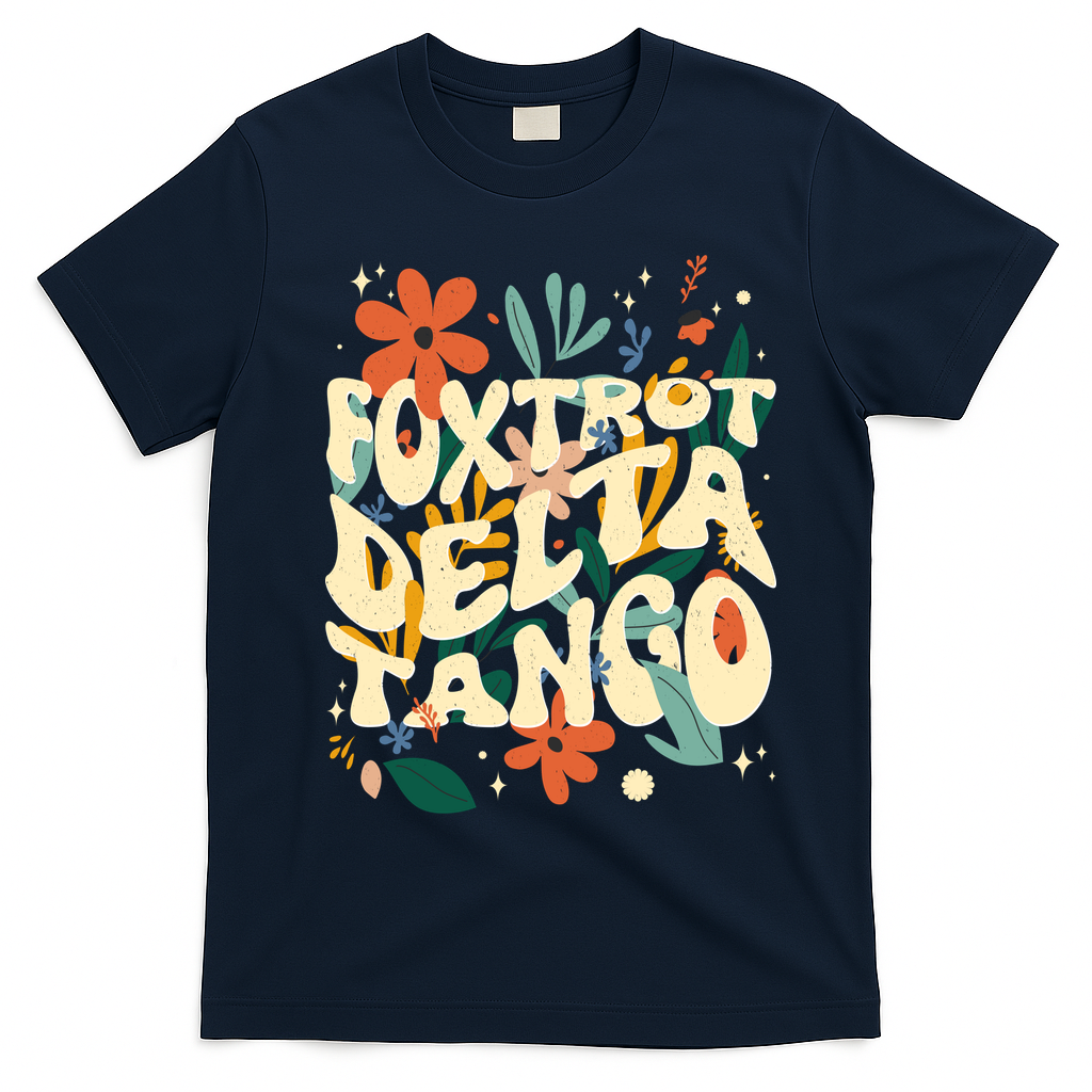 Retro VintageFlowers Vintage Foxtrot Delta Tango T-Shirt - Navy Blue