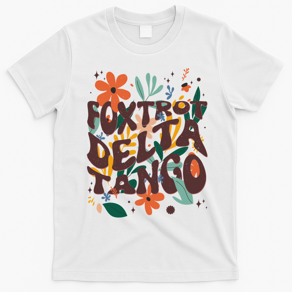 Retro VintageFlowers Vintage Foxtrot Delta Tango T-Shirt - White