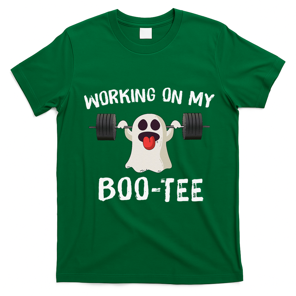 Retro Working On My Booty Cute Funny Boujee Ghost Halloween T-Shirt - Irish Green