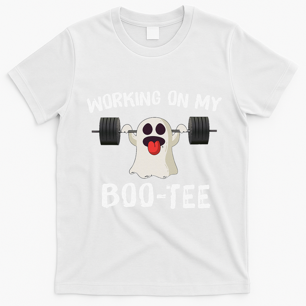 Retro Working On My Booty Cute Funny Boujee Ghost Halloween T-Shirt - White