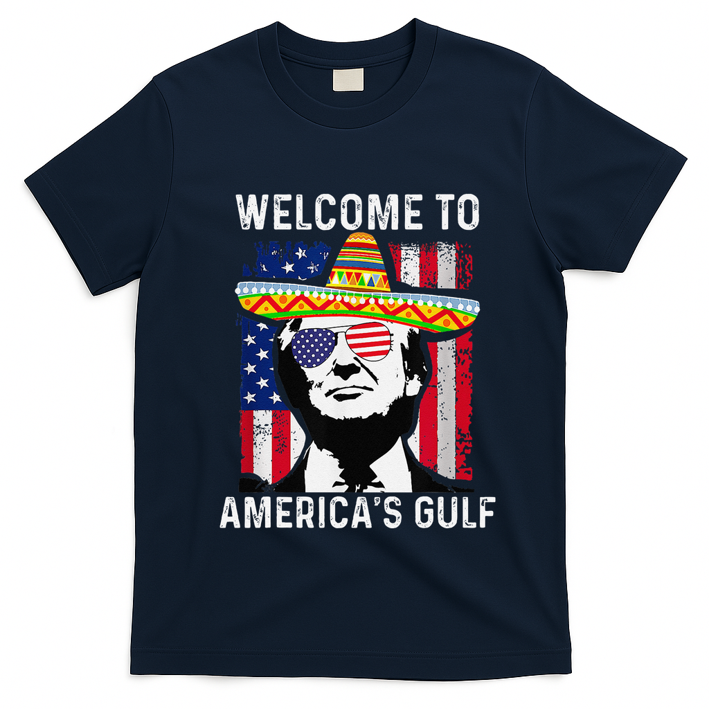 Retro Welcome To AmericaS Gulf Funny Trump Mexico America T-Shirt - Navy Blue