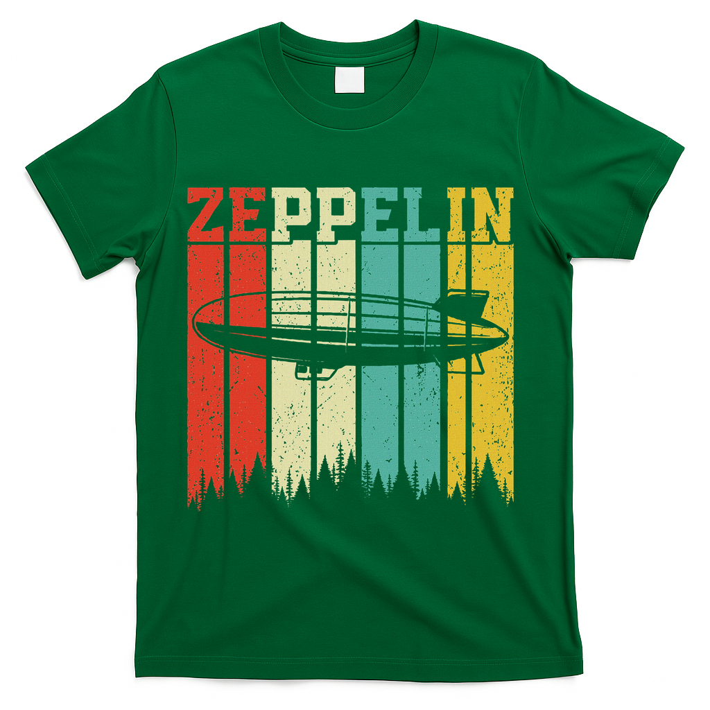 Retro Zeppelin 70s 80s Dirigible Airship Zepelin Zepplin T-Shirt - Green