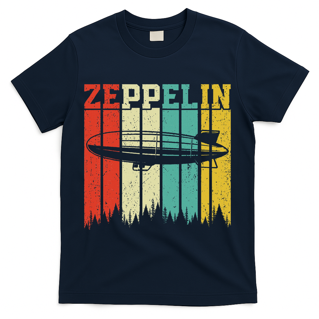 Retro Zeppelin 70s 80s Dirigible Airship Zepelin Zepplin T-Shirt - Navy