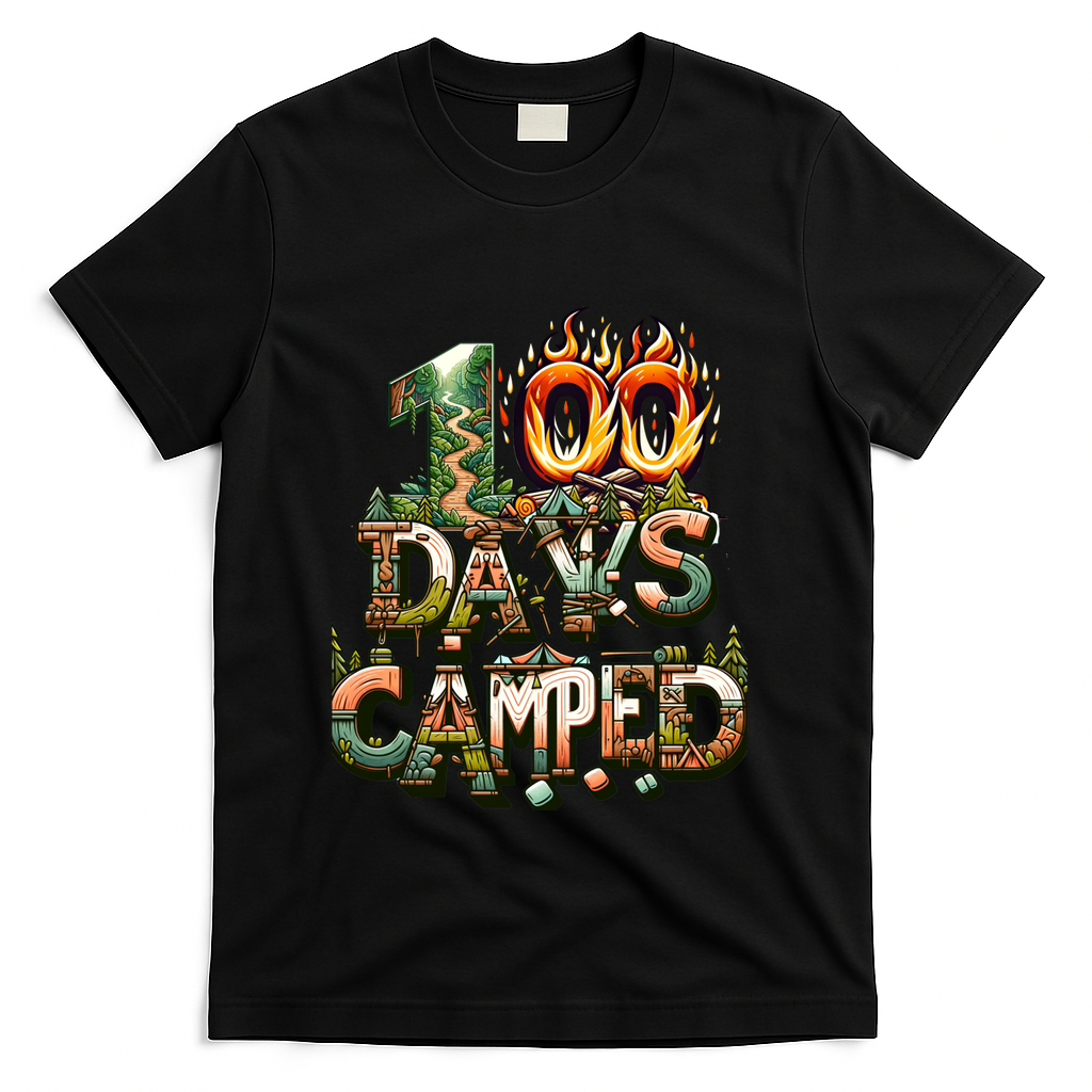 School 100 Days Camped Forest And Camp Fires Back To School Gift T-Shirt - Black