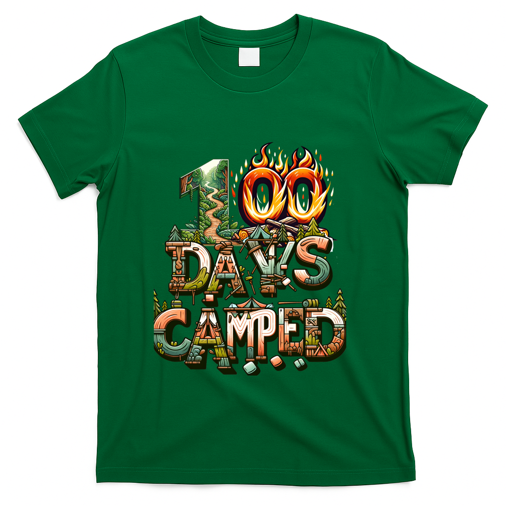 School 100 Days Camped Forest And Camp Fires Back To School Gift T-Shirt - Green