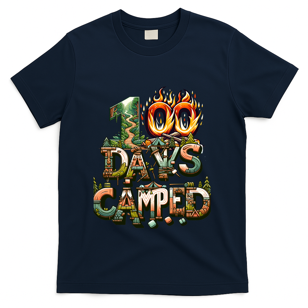 School 100 Days Camped Forest And Camp Fires Back To School Gift T-Shirt - Navy
