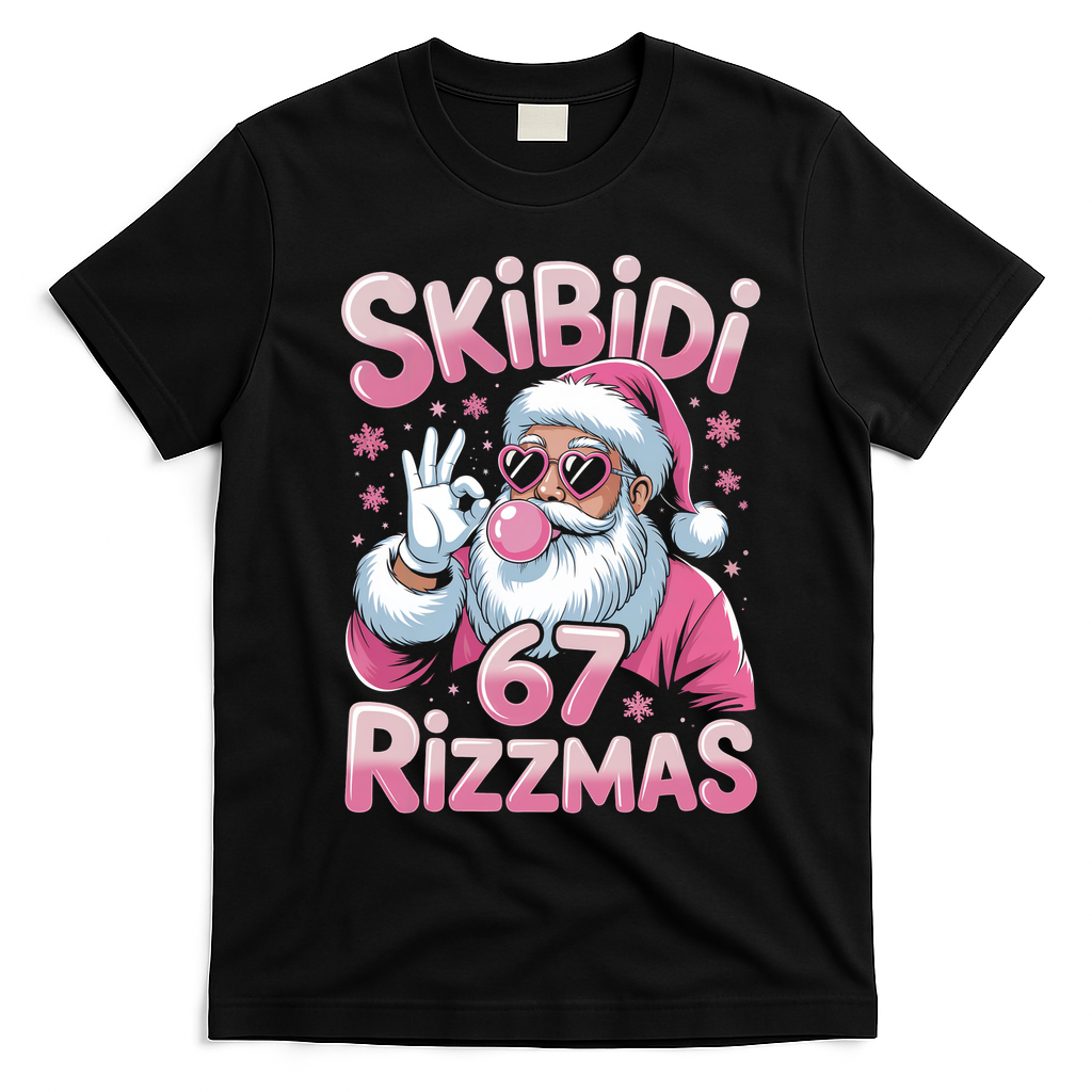 Skibidi 67 Rizzmas Christmas 6-7 Santa Funny T-Shirt - Black