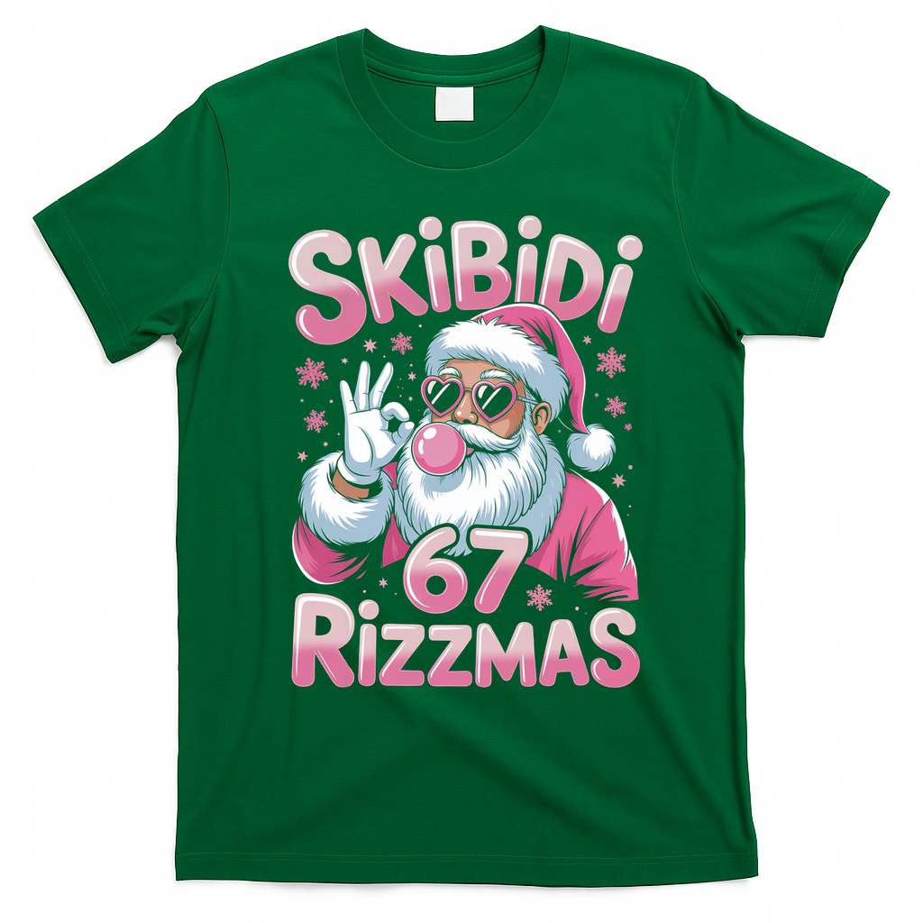 Skibidi 67 Rizzmas Christmas 6-7 Santa Funny T-Shirt - Irish Green