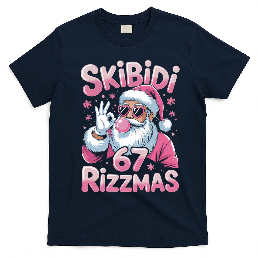 Skibidi 67 Rizzmas Christmas 6-7 Santa Funny T-Shirt - Navy Blue