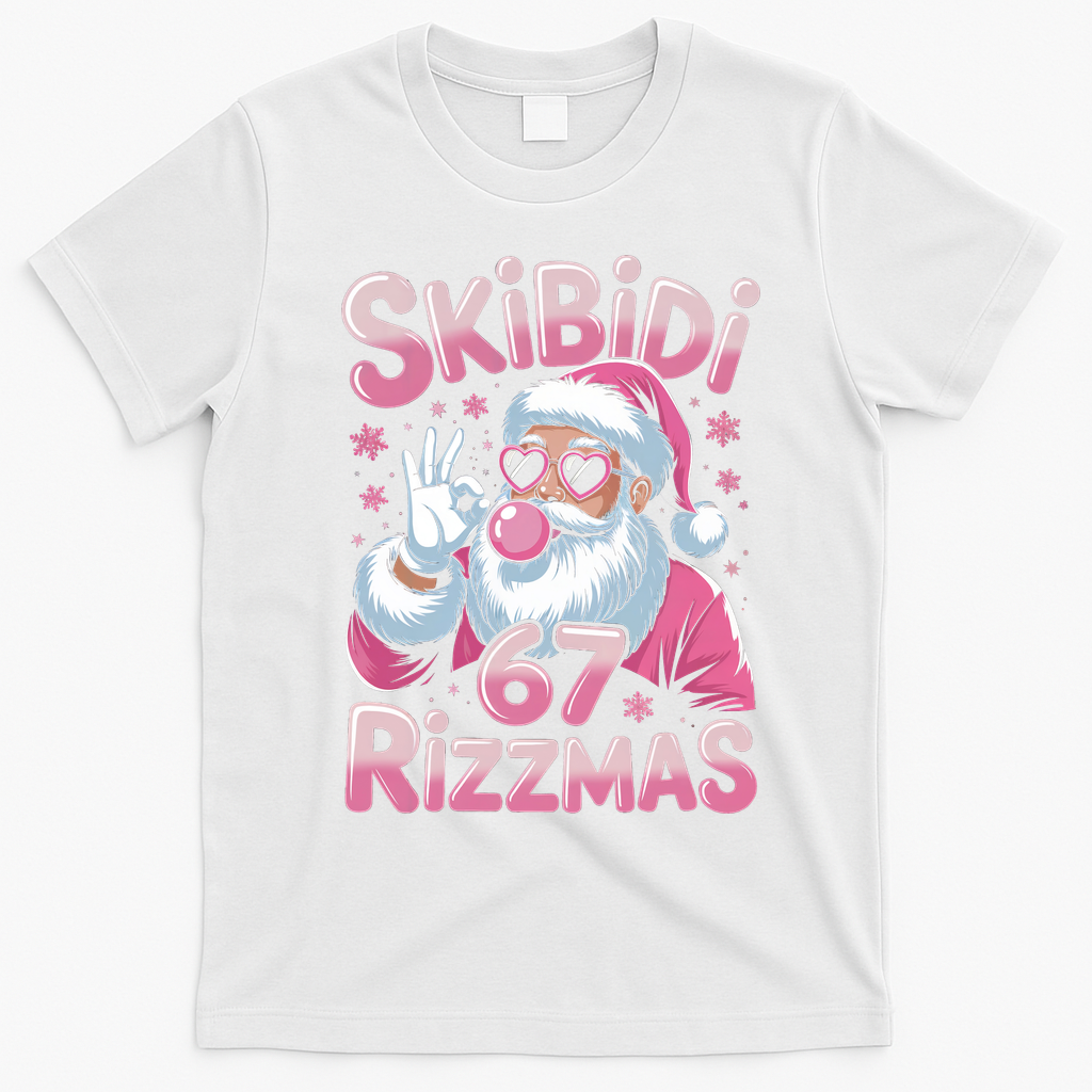Skibidi 67 Rizzmas Christmas 6-7 Santa Funny T-Shirt - White
