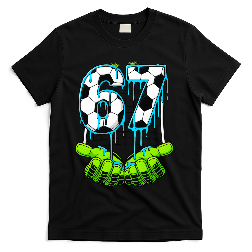 Soccer 6-7 Six Seven Gen Alpha Meme Drip T-Shirt - Black