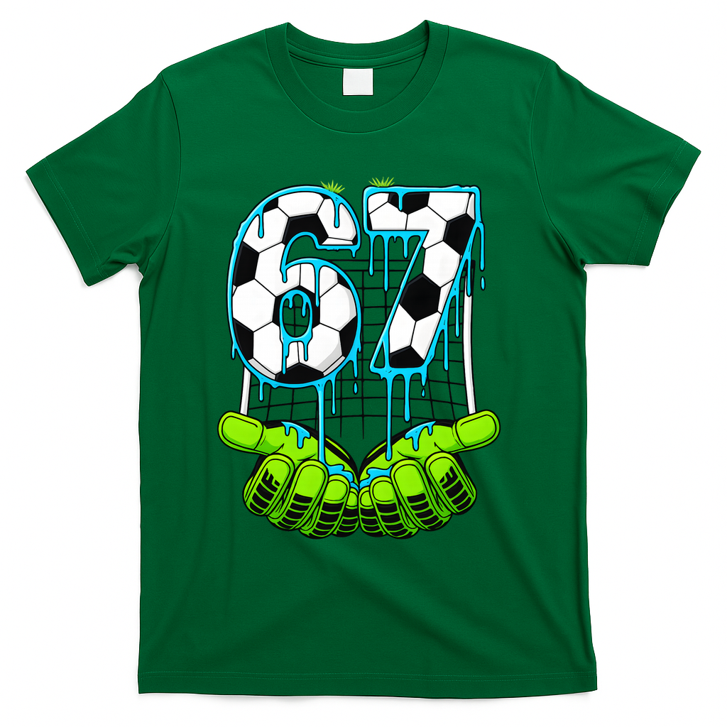 Soccer 6-7 Six Seven Gen Alpha Meme Drip T-Shirt - Green
