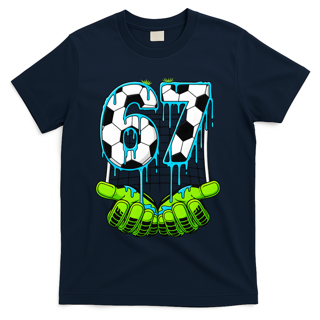 Soccer 6-7 Six Seven Gen Alpha Meme Drip T-Shirt - Navy