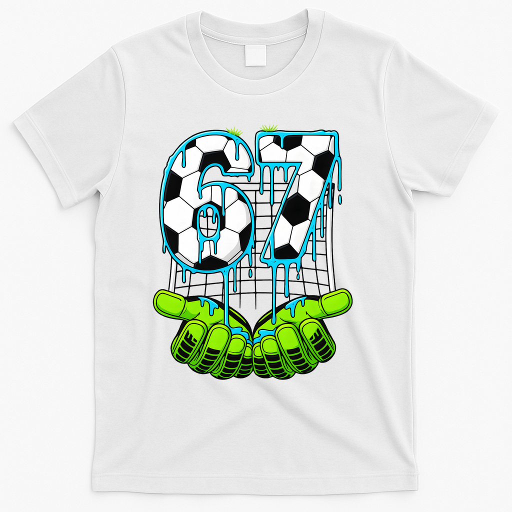 Soccer 6-7 Six Seven Gen Alpha Meme Drip T-Shirt - White