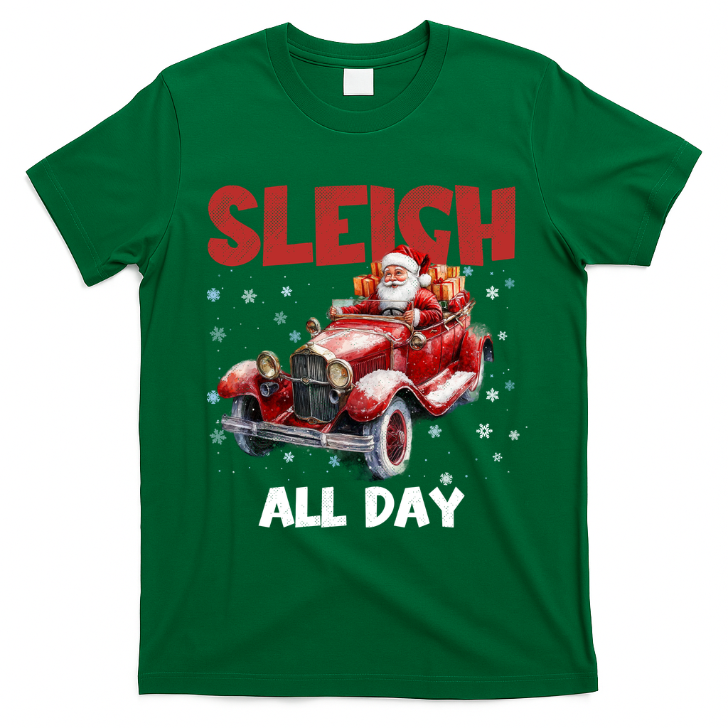 Sleigh All Day Vintage Christmas T-Shirt - Irish Green