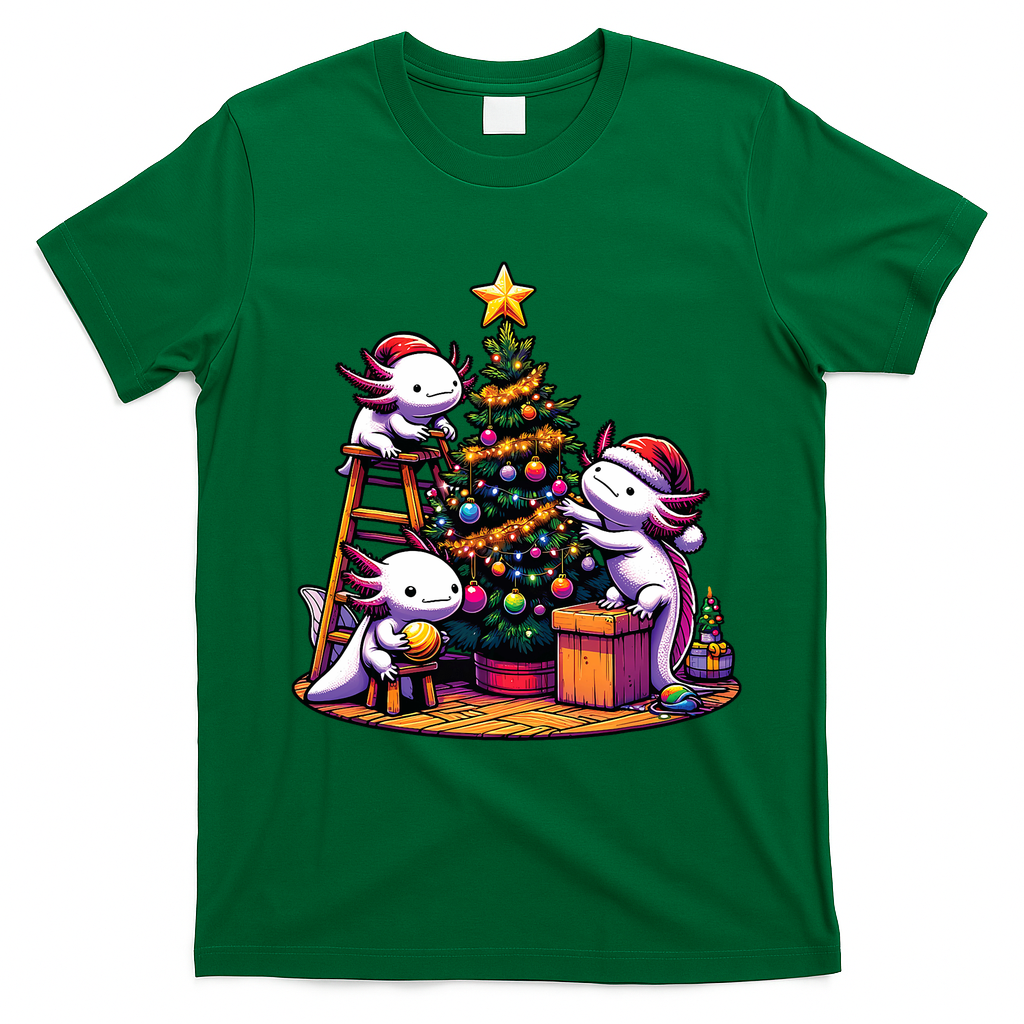 Sea Animal Lovers Kawaii Axolotl Decorating Christmas Tree T-Shirt - Irish Green