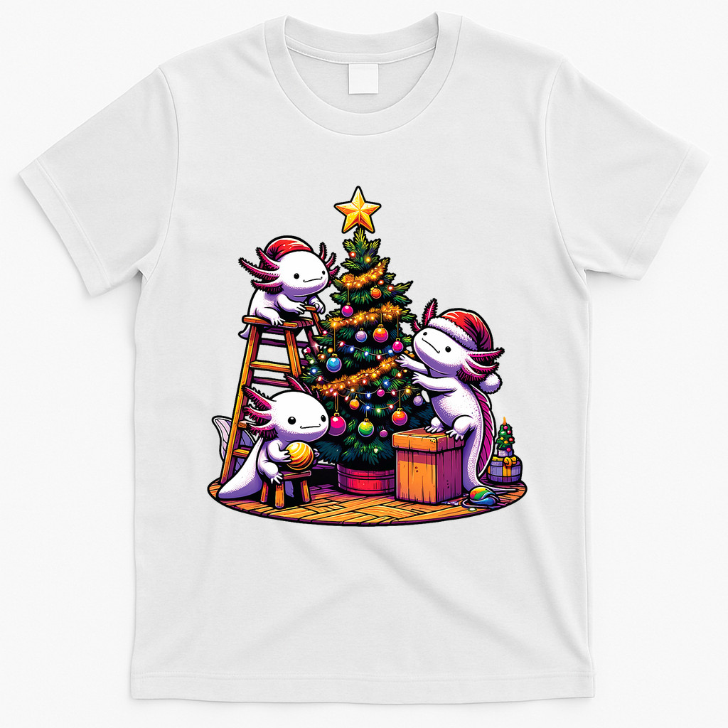 Sea Animal Lovers Kawaii Axolotl Decorating Christmas Tree T-Shirt - White