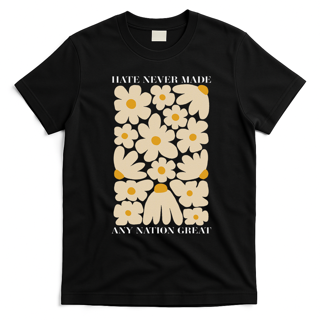 Subtle Anti-Trump Retro Boho Floral Feminist Resist Protest T-Shirt - Black