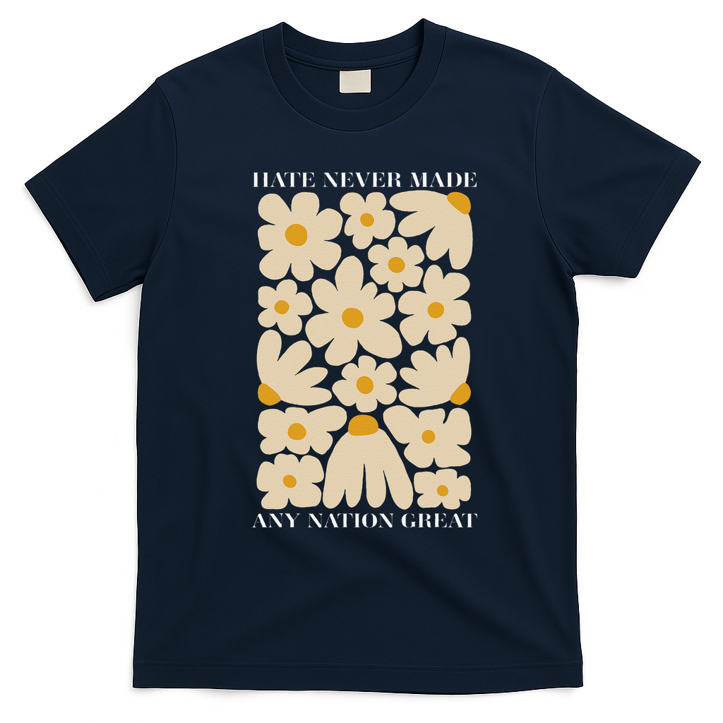 Subtle Anti-Trump Retro Boho Floral Feminist Resist Protest T-Shirt - Navy Blue
