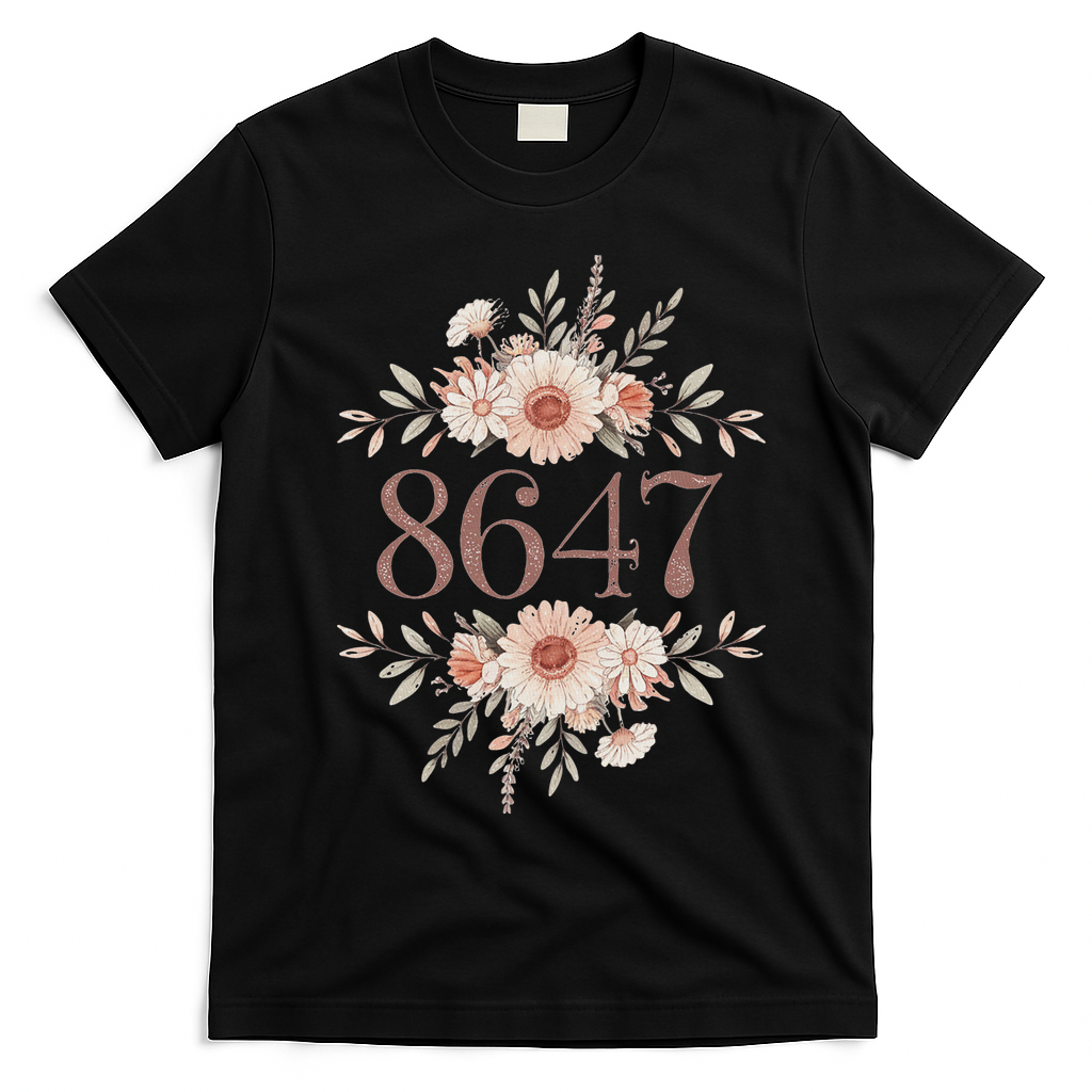 Subtle Anti Trump 8647 Flower Floral Boho President Liberal T-Shirt - Black