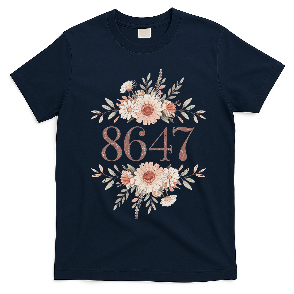 Subtle Anti Trump 8647 Flower Floral Boho President Liberal T-Shirt - Navy Blue
