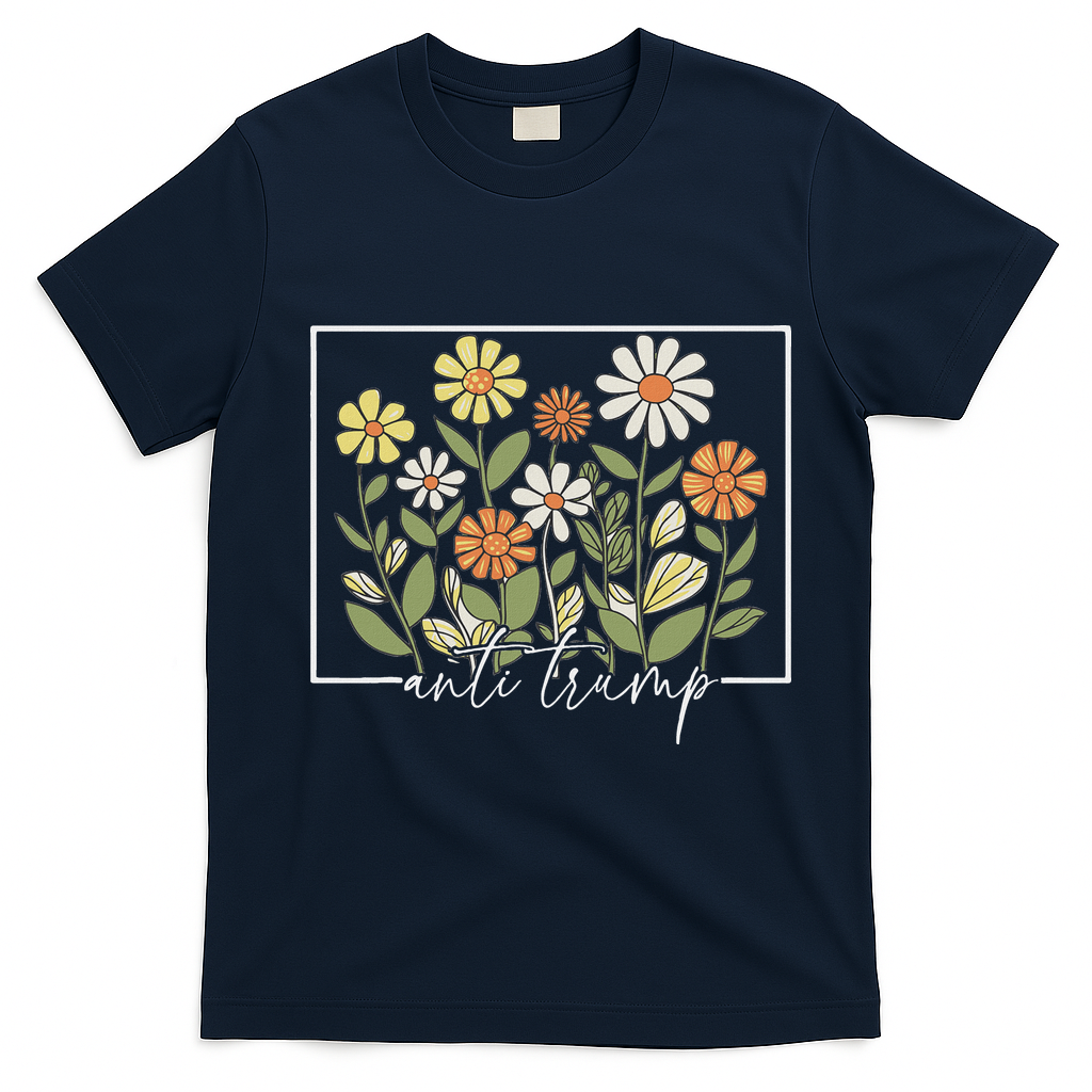 Subtle Anti Trump Floral Flower Democrat President Liberal T-Shirt - Navy Blue