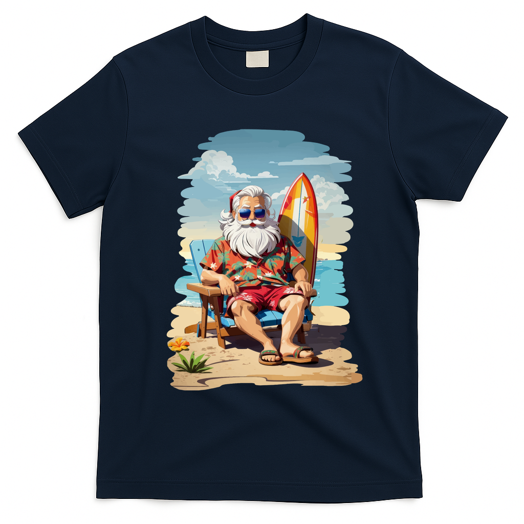 Santa Beach Bum T-Shirt - Navy Blue