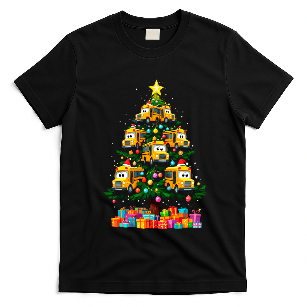 School Bus Christmas Tree Xmas Holidays School Bus Driver Gift T-Shirt - Black
