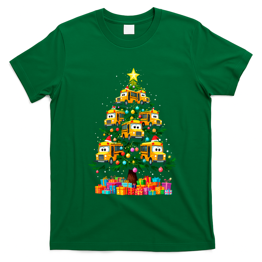 School Bus Christmas Tree Xmas Holidays School Bus Driver Gift T-Shirt - Irish Green