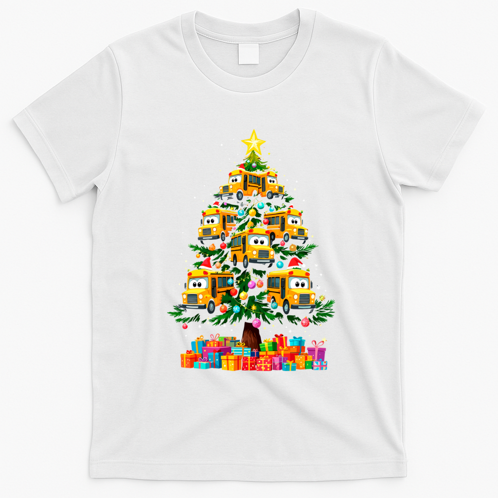 School Bus Christmas Tree Xmas Holidays School Bus Driver Gift T-Shirt - White