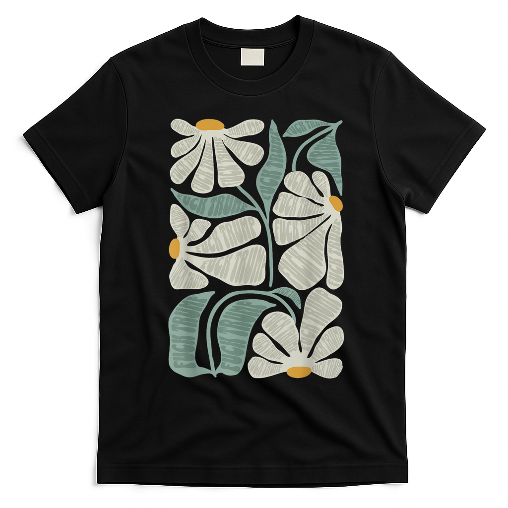 Subtle Boho Flowers Anti Trump Anti Maga Kamala Harris Voter T-Shirt - Black
