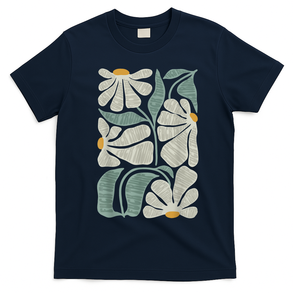 Subtle Boho Flowers Anti Trump Anti Maga Kamala Harris Voter T-Shirt - Navy Blue