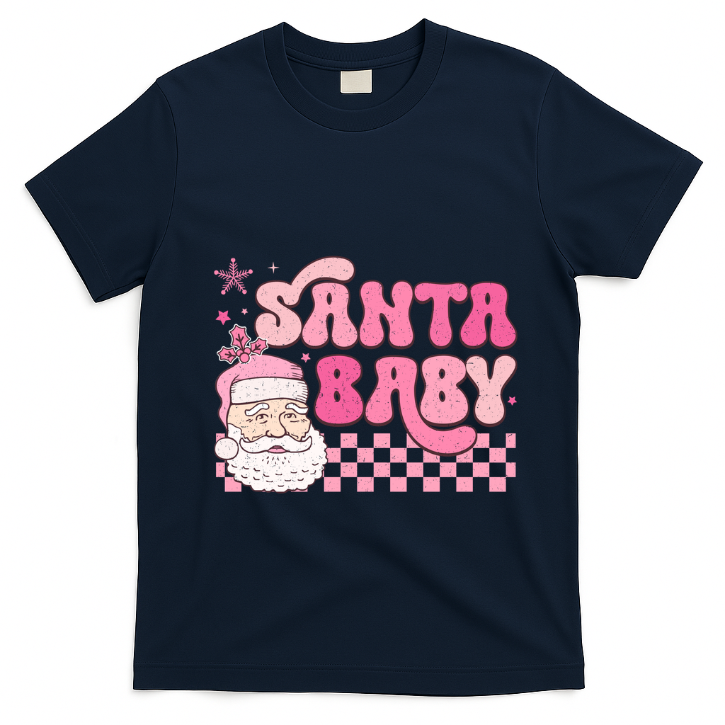 Santa Baby Festive Holiday Graphic T-Shirt - Navy Blue
