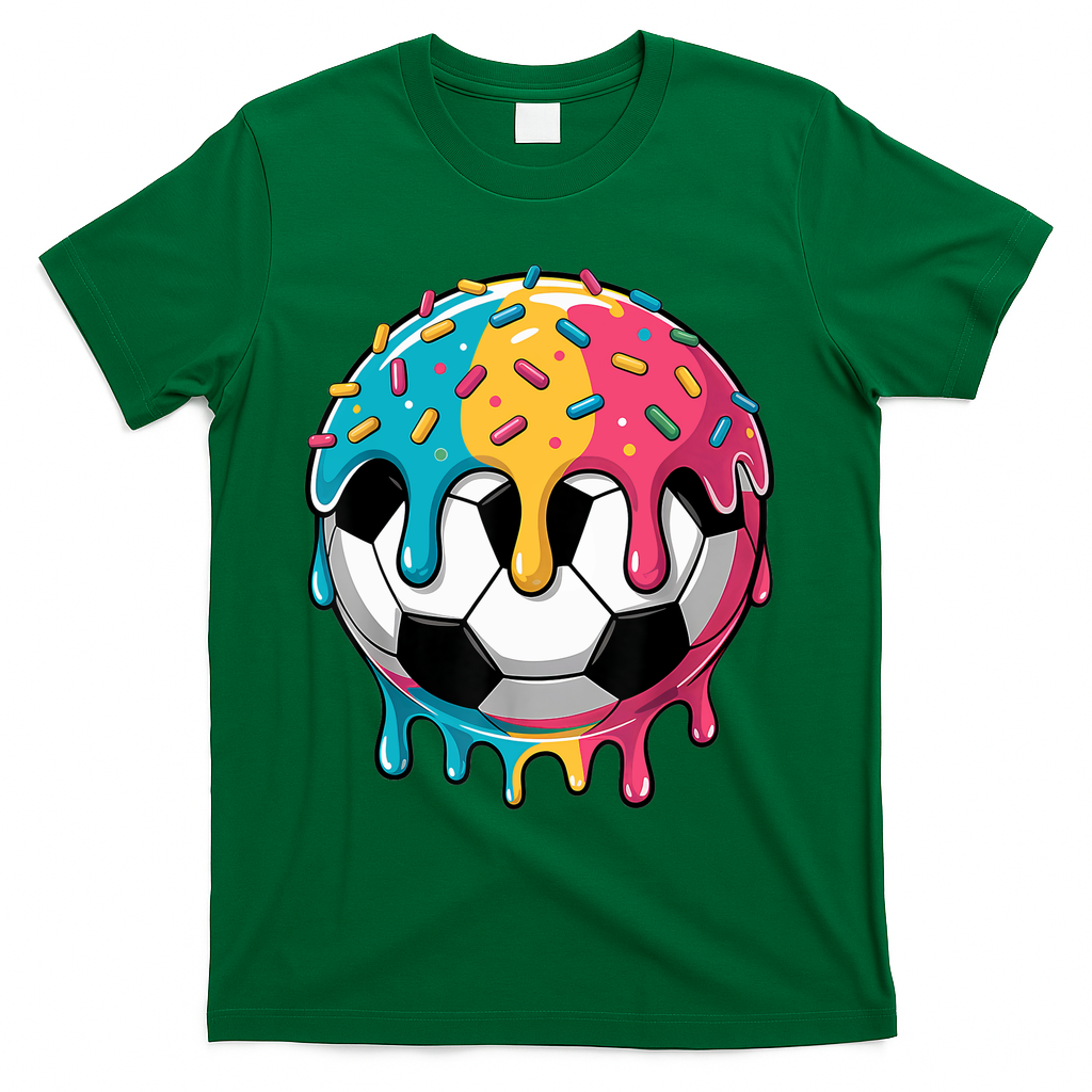 Soccer Boy Girl Ice Cream Soccer Drip T-Shirt - Green