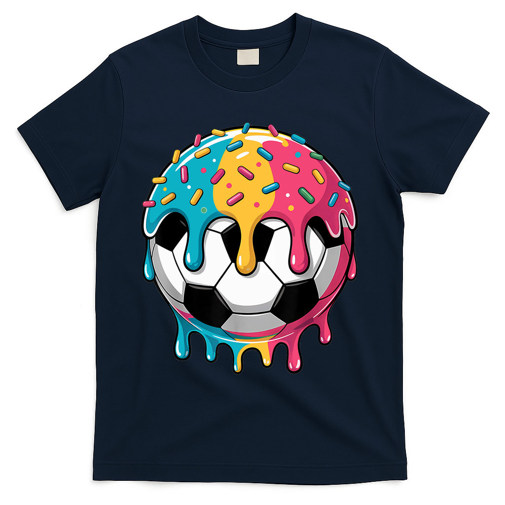 Soccer Boy Girl Ice Cream Soccer Drip T-Shirt - Navy