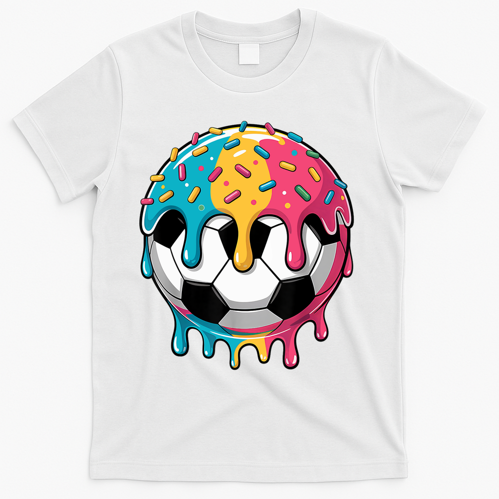 Soccer Boy Girl Ice Cream Soccer Drip T-Shirt - White