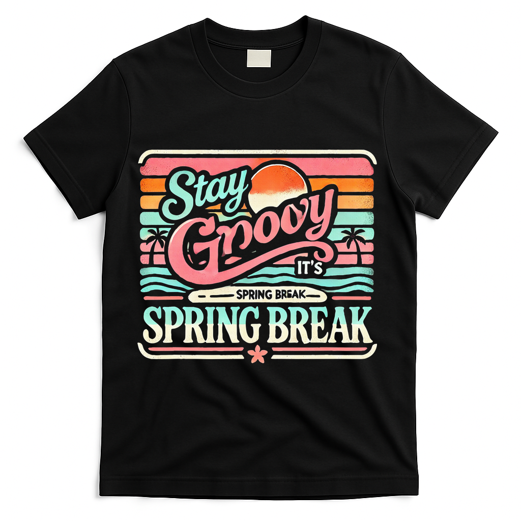 Spring Break Stay Groovy Retro T-Shirt - Black