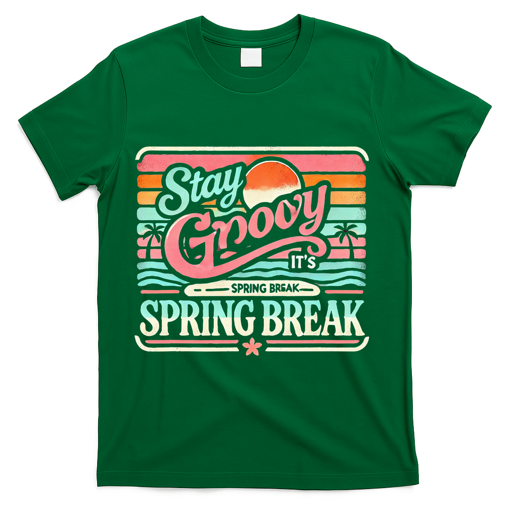 Spring Break Stay Groovy Retro T-Shirt - Green