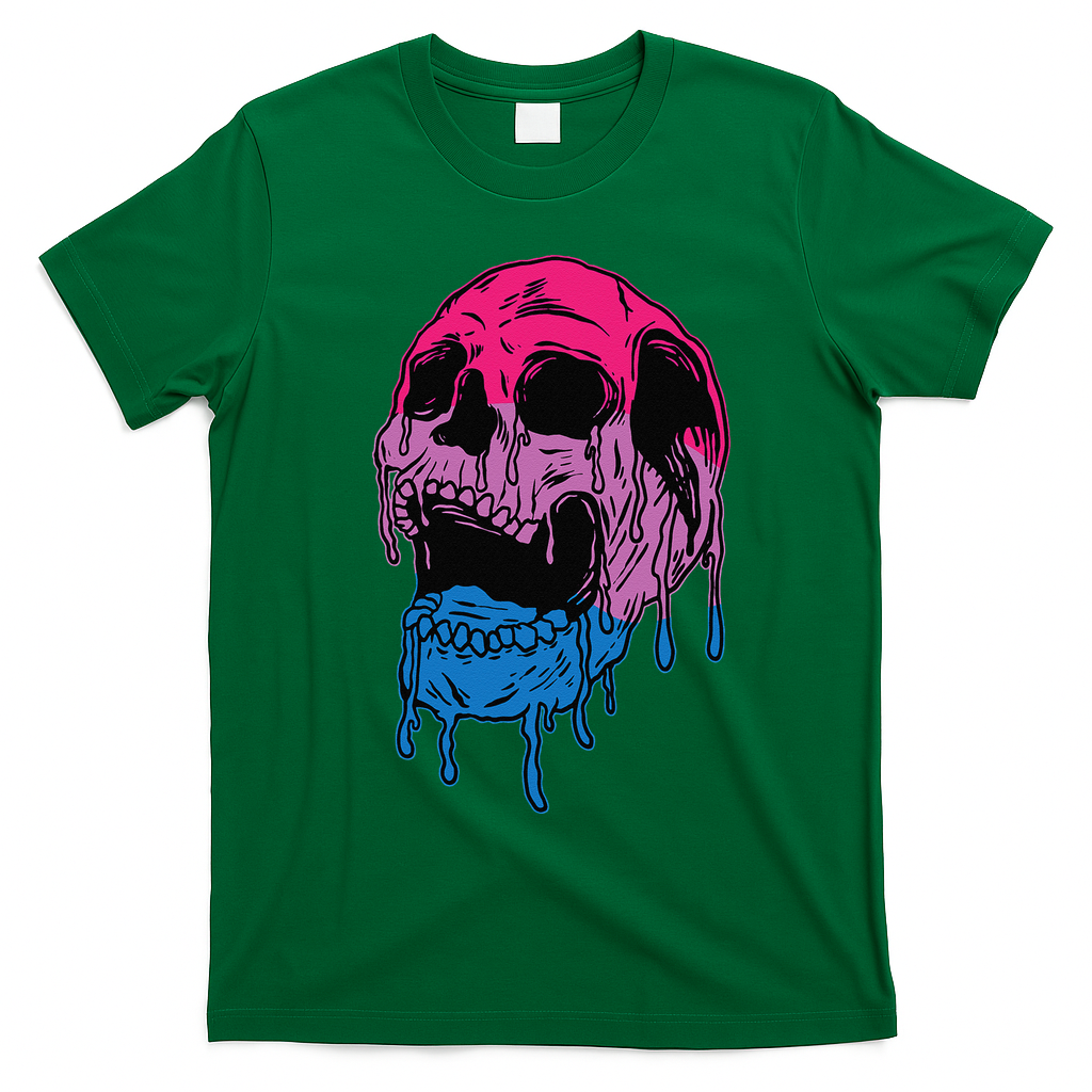 Subtle Bisexual Skull Bi Pride Flag Bisexuality T-Shirt - Irish Green