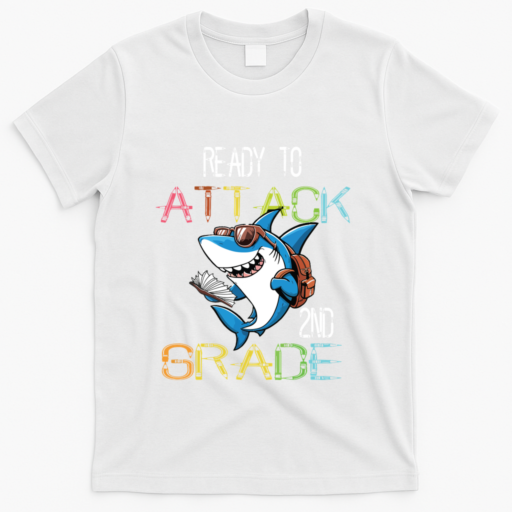 Shark Back To School 2nd Grade Ready To Attack T-Shirt - White