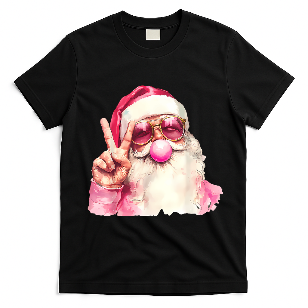 Santa Claus Blowing Sunglasses Christmas T-Shirt - Black