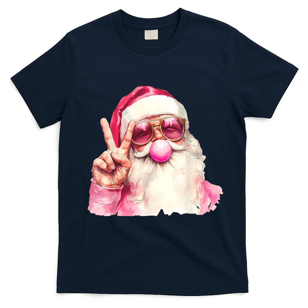 Santa Claus Blowing Sunglasses Christmas T-Shirt - Navy Blue