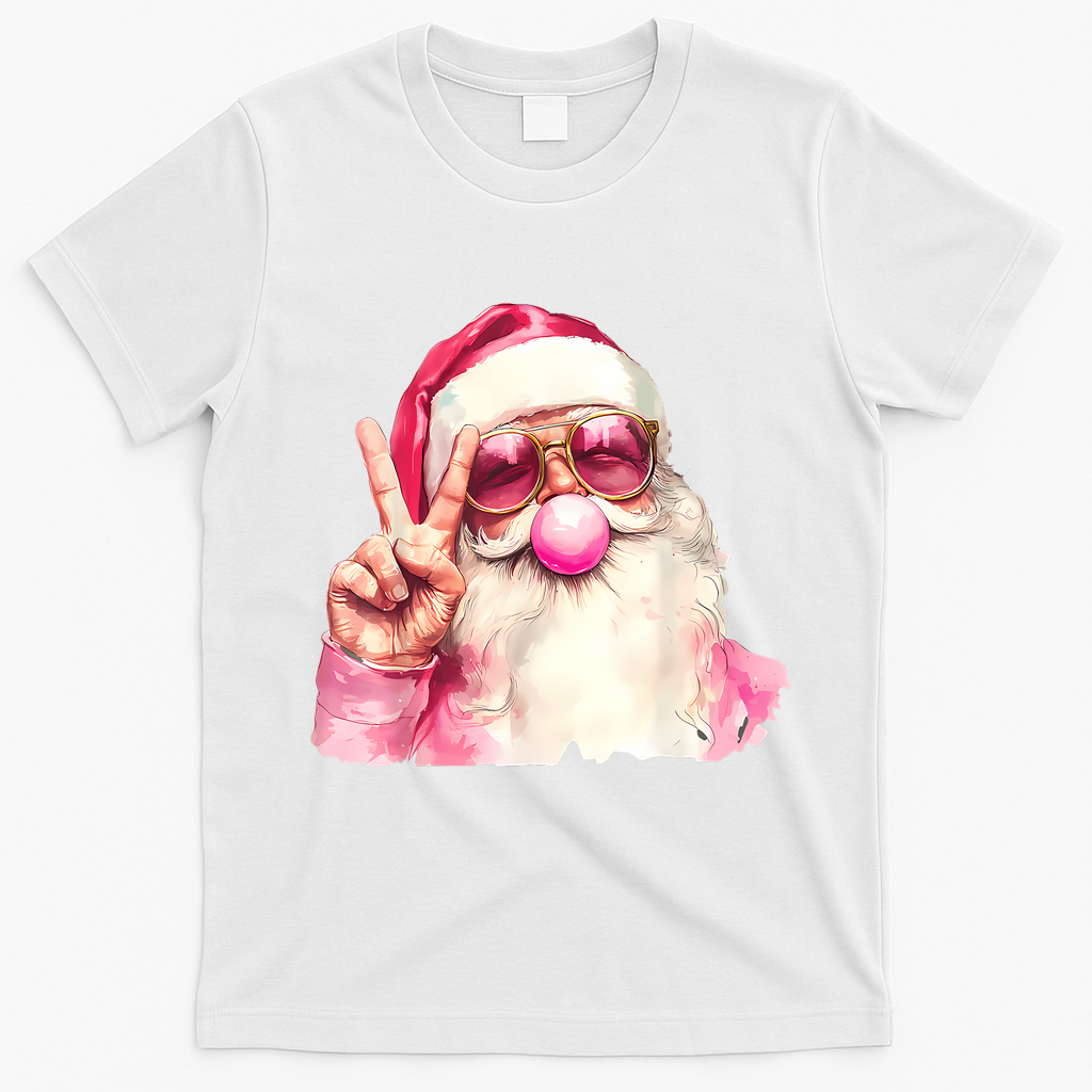 Santa Claus Blowing Sunglasses Christmas T-Shirt - White