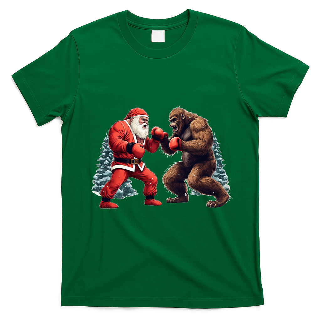 Santa Claus Boxing Bigfoot Sasquatch Christmas T-Shirt - Irish Green